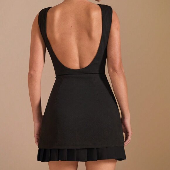 Black Elegant Women's Romantic Pleated Dress - Picture 2 of 7